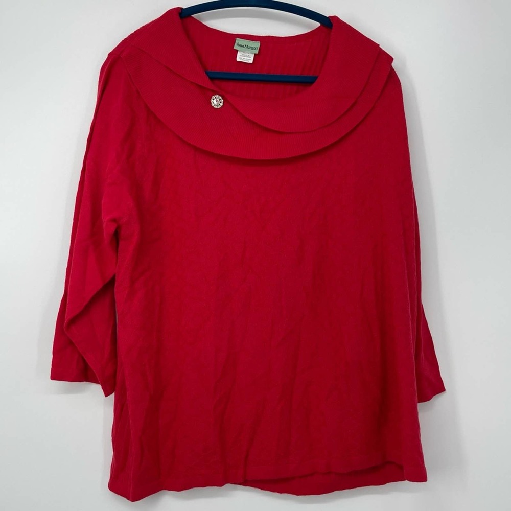 SARA MORGAN RED LAYERED COLLAR RHINESTONE FAUX BUTTON XL